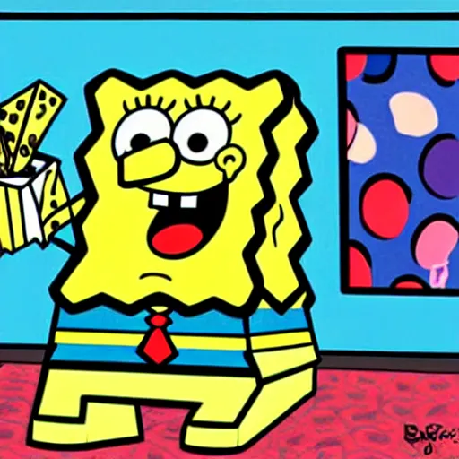 Prompt: Spongebob by Romero Britto