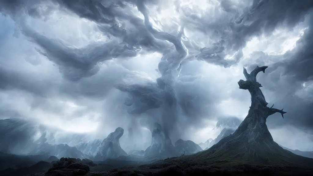 Image similar to amazing landscape photo ofmythological angry odin by marc adamus, beautiful dramatic lighting