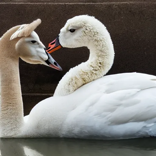 Image similar to photo of a hybrid between a swan and an alpaca