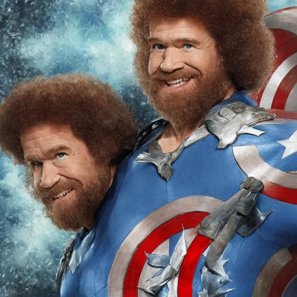 Image similar to Bob Ross as Captain America