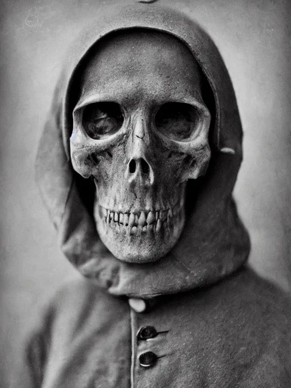 Image similar to portrait of grim reaper, ww1 photo, grainy, high detail, high resolution,