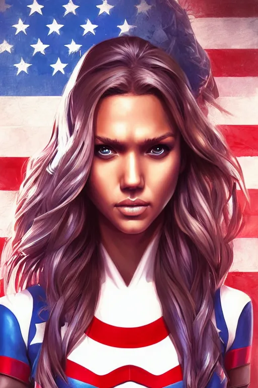 Image similar to jessica alba as captain america by artgerm, ross tran, wlop, masterpiece portrait