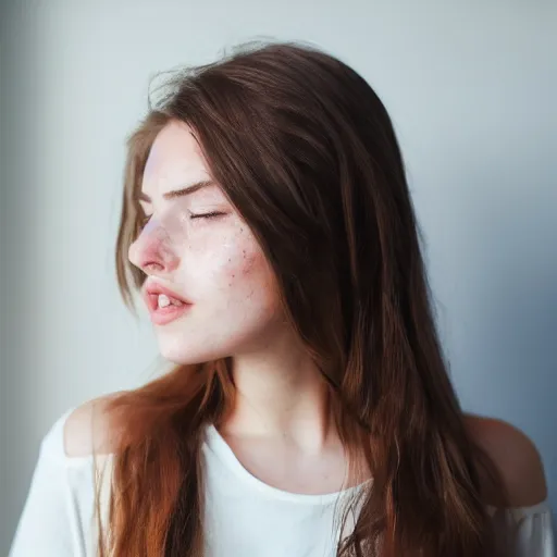 Prompt: a beautiful young woman with brown hair and freckles