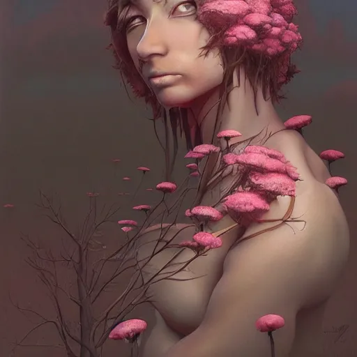 Image similar to a beautiful nature portrait of a p - zombie!!! natural lighting art dawn. highly detailed. colourful. moody. artstation, 4 k, by gerald brom zdzisław beksinski, and ansel adams and studio ghibli, horror, lots of sakura flowers, lovely