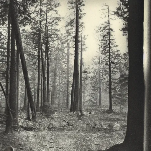 Prompt: a dark forest somewhere in usa, old photograph 1 9 2 0 s
