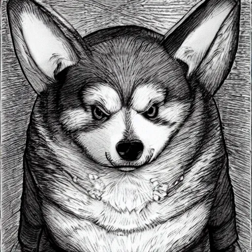 Image similar to a corgie, by kentaro Miura berserk