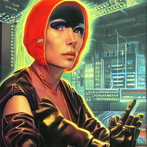 Image similar to judee sill cypherpunk album cover, painting from Kingdom Come Alex Ross