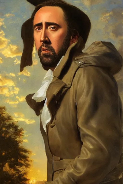 Prompt: Nicolas Cage, golden hour, in a garden, artstation, by J. C. Leyendecker and Peter Paul Rubens,