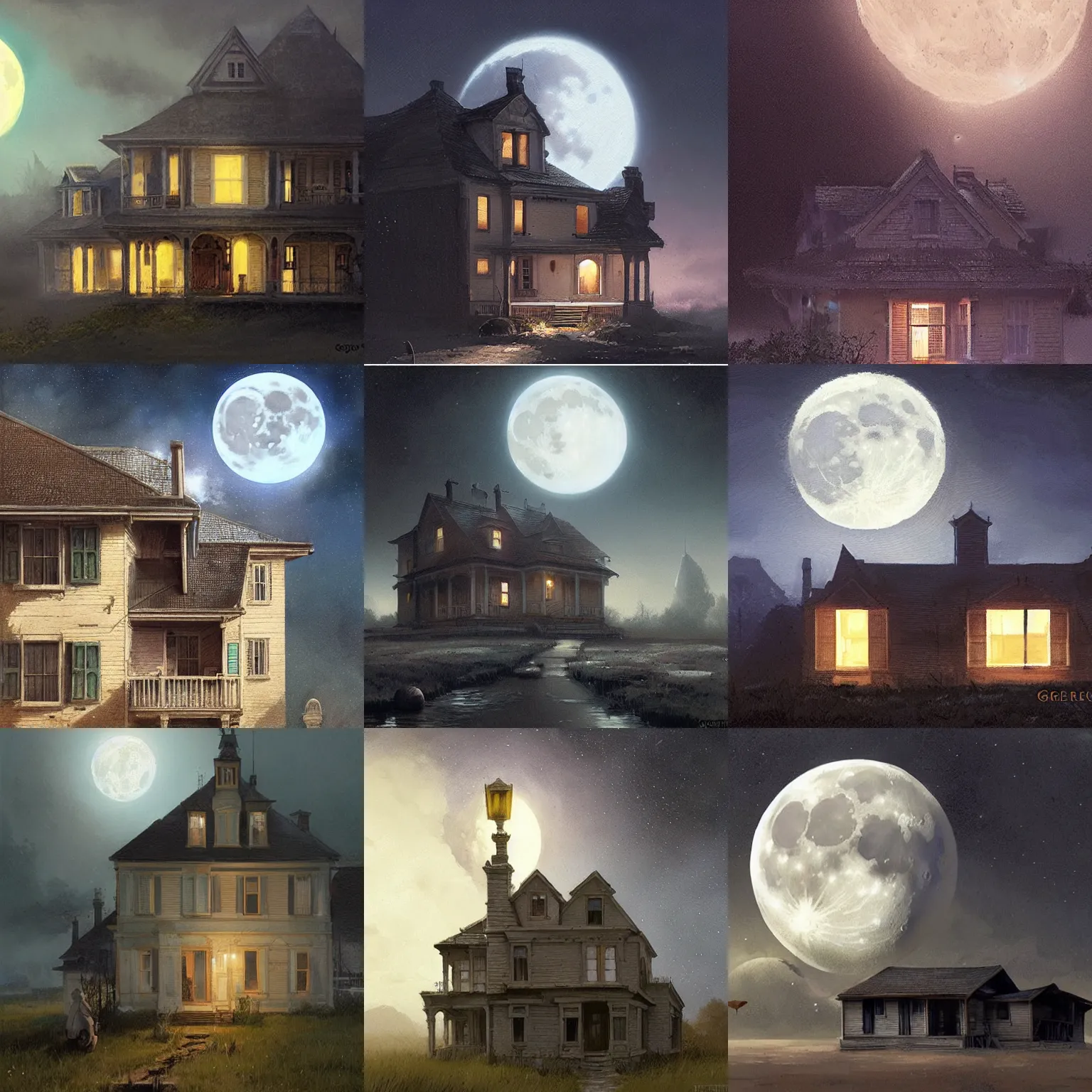 Prompt: moon and house by Greg Rutkowski and James Gurney