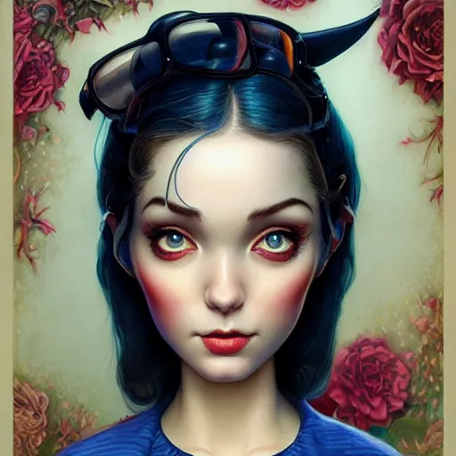 Image similar to Lofi portrait, Pixar style by Joe Fenton and Stanley Artgerm and Tom Bagshaw and Tim Burton, wink