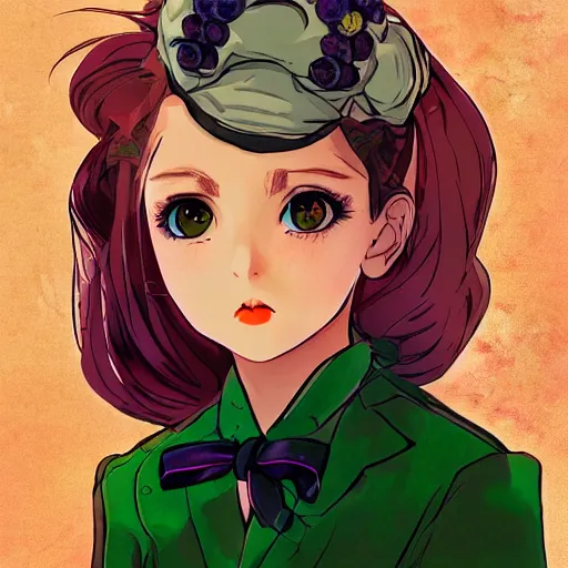 Prompt: beautiful little girl, profile picture, vintage fashion, highly detailed, reflection, 8 k, realistic artwork, hd, inspired by jojo bizarre adventure, 9 0 s anime art style