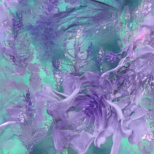 Prompt: crystethereal lavender atrium manipulation layeredinfusion lilac silver silver fuji pastel lilac sparkle fuji surreal creations serene lilac sparkle grey lilac weeping abstract collage