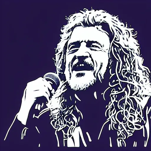 Image similar to robert plant from led zepelin singing, sticker - art, svg vector, adobe - illustrator