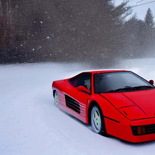 Image similar to ferrari testarossa drifting in snow, 4k