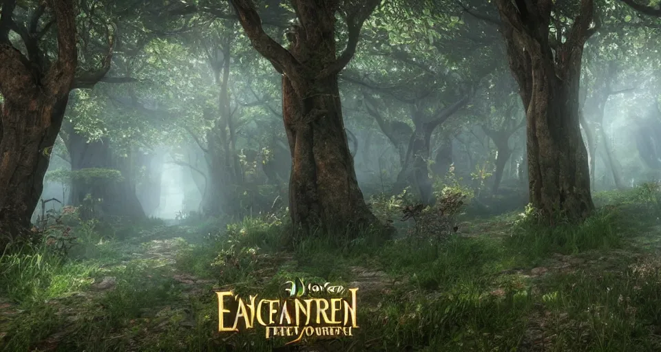 Image similar to Enchanted and magic forest, with Unreal Engine