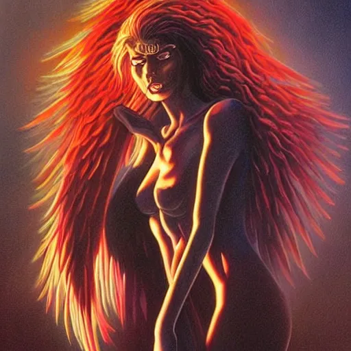 Prompt: painting in style of michael whelan, the super hot and sexy, dark angel of coffee