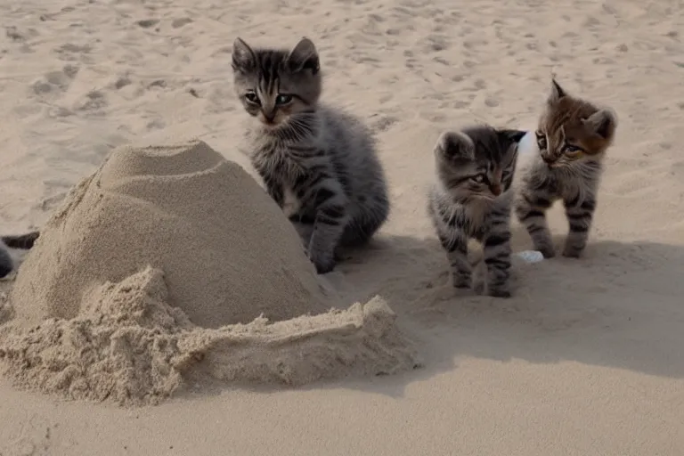 Image similar to kittens building a sand castle
