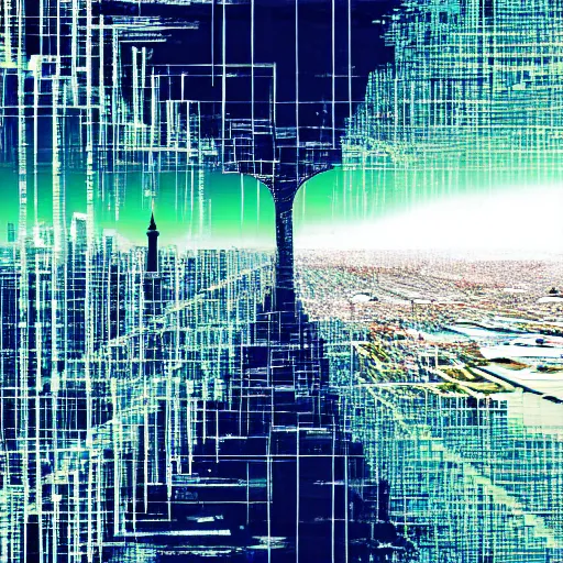 Image similar to glitch art of a city