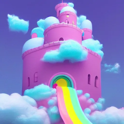 Prompt: “rainbow pastel castle in the clouds, ethereal, heavenly, floating Iridescence, cotton candy happy 8K trending on artstation, Octane Render”