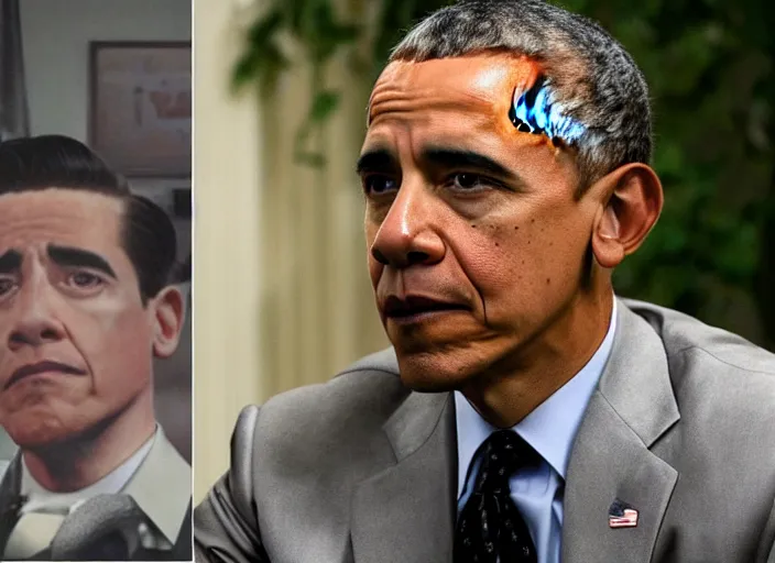 Image similar to Barack Obama as agent Dale Cooper in Twin Peaks