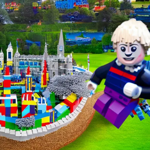 Image similar to boris johnson working at legoland windsor, reality, realistic, detailed, 8 k, award winning, wide shot,