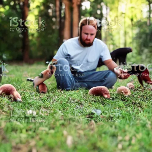 Prompt: man surrounded by ferrets falling around him, stock photo