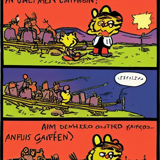 Image similar to Garfield Comic about atomic war, Drawn by Jim Davis, Funny, Sad, Creepy