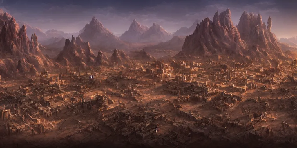 Image similar to Sprawling high fantasy thriving desert village, Cinematic Matte Painting, Insanely Detailed, Award Winning, Trending on Artstation, 8k, UHD