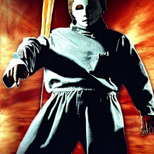 Image similar to michael myers from halloween movie in the matrix