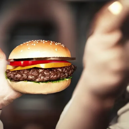 Prompt: real photograph of hamburger in handcuffs