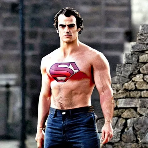 Image similar to henry cavil extremly msuclar, muscles, photographic,