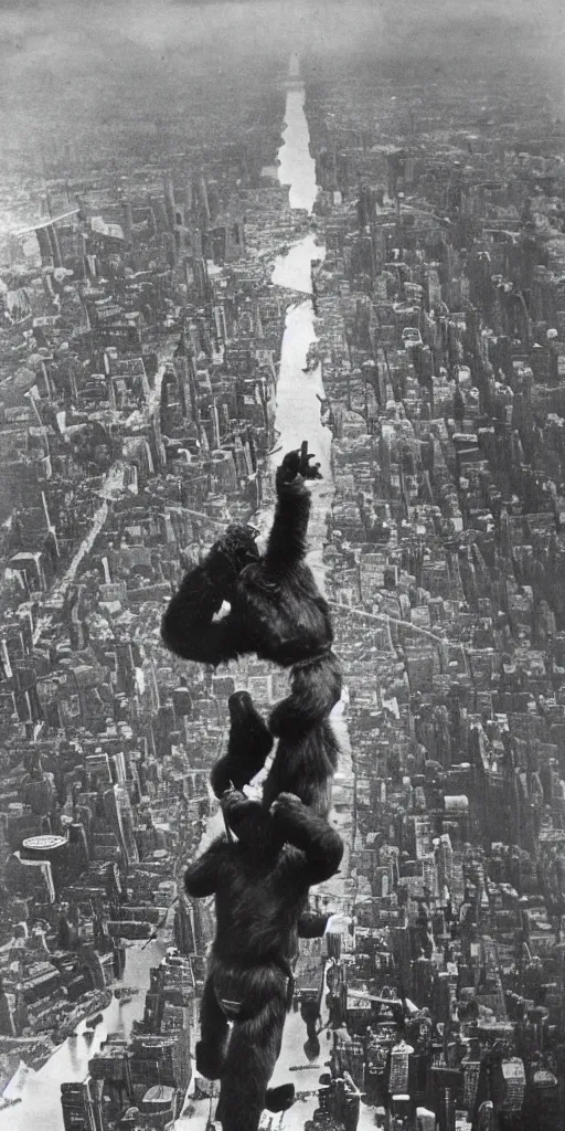 Image similar to “King Kong climbing Empire State, 1900’s photo”