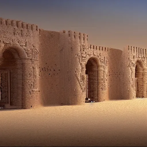 Prompt: detailed and highly intricate art of standstone walls protecting a large desert kingdom, 8 k concept art illustration