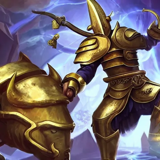 Prompt: new league of legends champion: a knight in full gilded medieval armor wielding a long bull whip