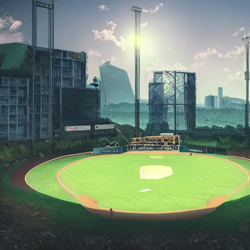 Prompt: baseball field, utopia, futuristic, solarpunk, golden ratio, very detailed