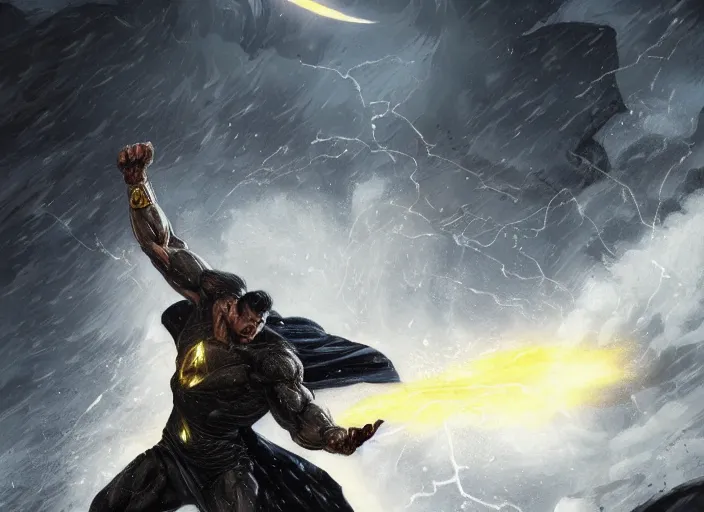 Prompt: giant black adam attacking during a blizzard, highly detailed, digital illustration, artstation, concept art, matte, sharp focus, illustration, dramatic, full moon, art by artgerm and greg rutkowski and alphonse mucha