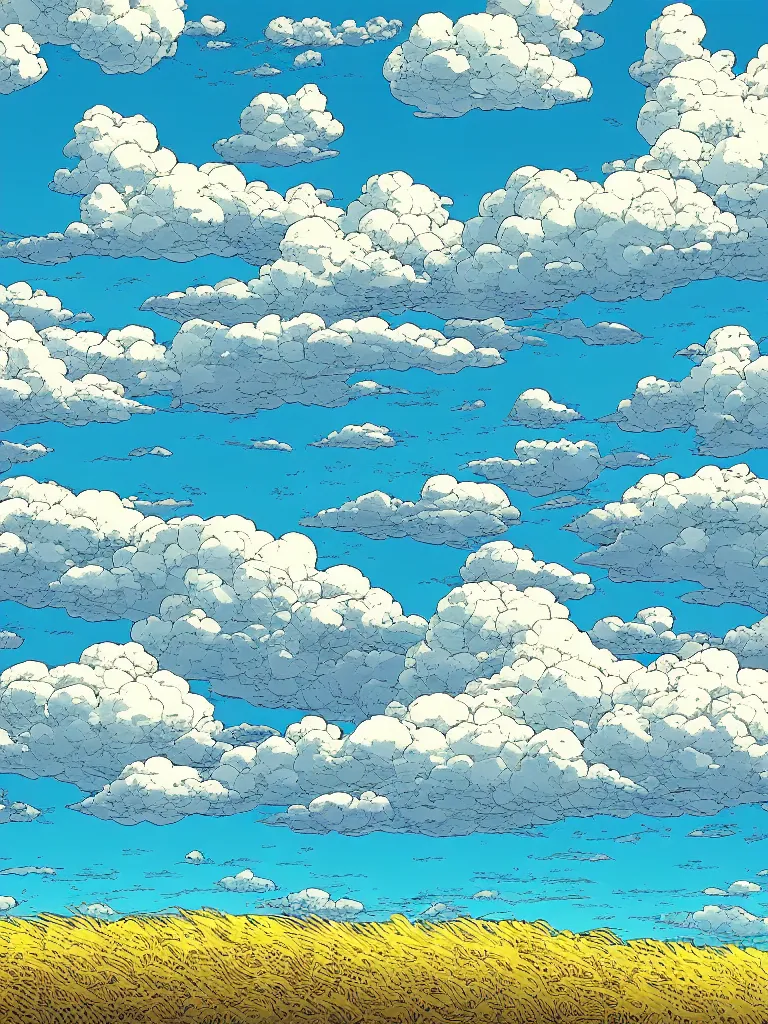 Image similar to a digital art of a close up view of a field, the beach, mountain and the sea at noon, beautiful sky and clouds, colorful, by laurie greasley, artstation, studio ghibli color scheme