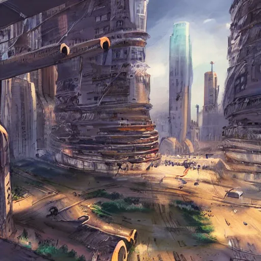 Image similar to city landscape concept art, gravity failing, ultra detailed