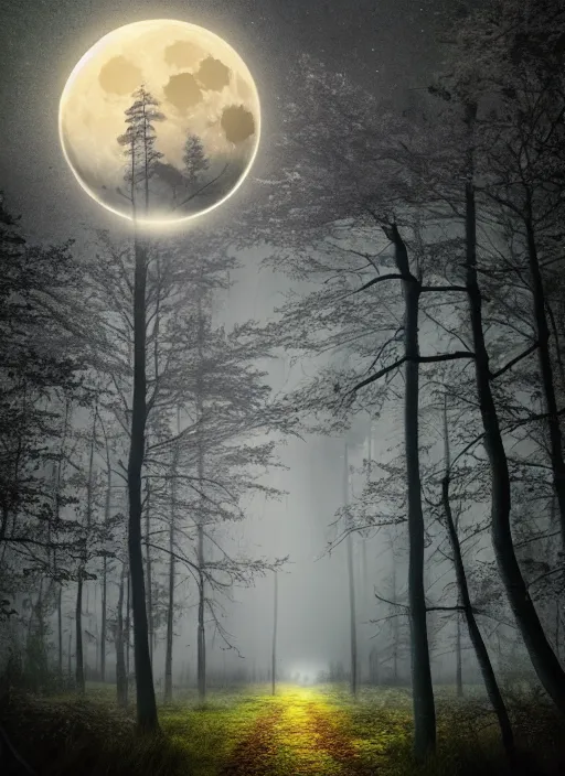 Image similar to thriller book cover of a forest with moon, realistic concept, unsplash photography, shutterstock, getty images, highly detailed digital art, artstation