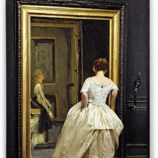 Prompt: theatre actress and factotum in the dressing rooms, by alfred stevens