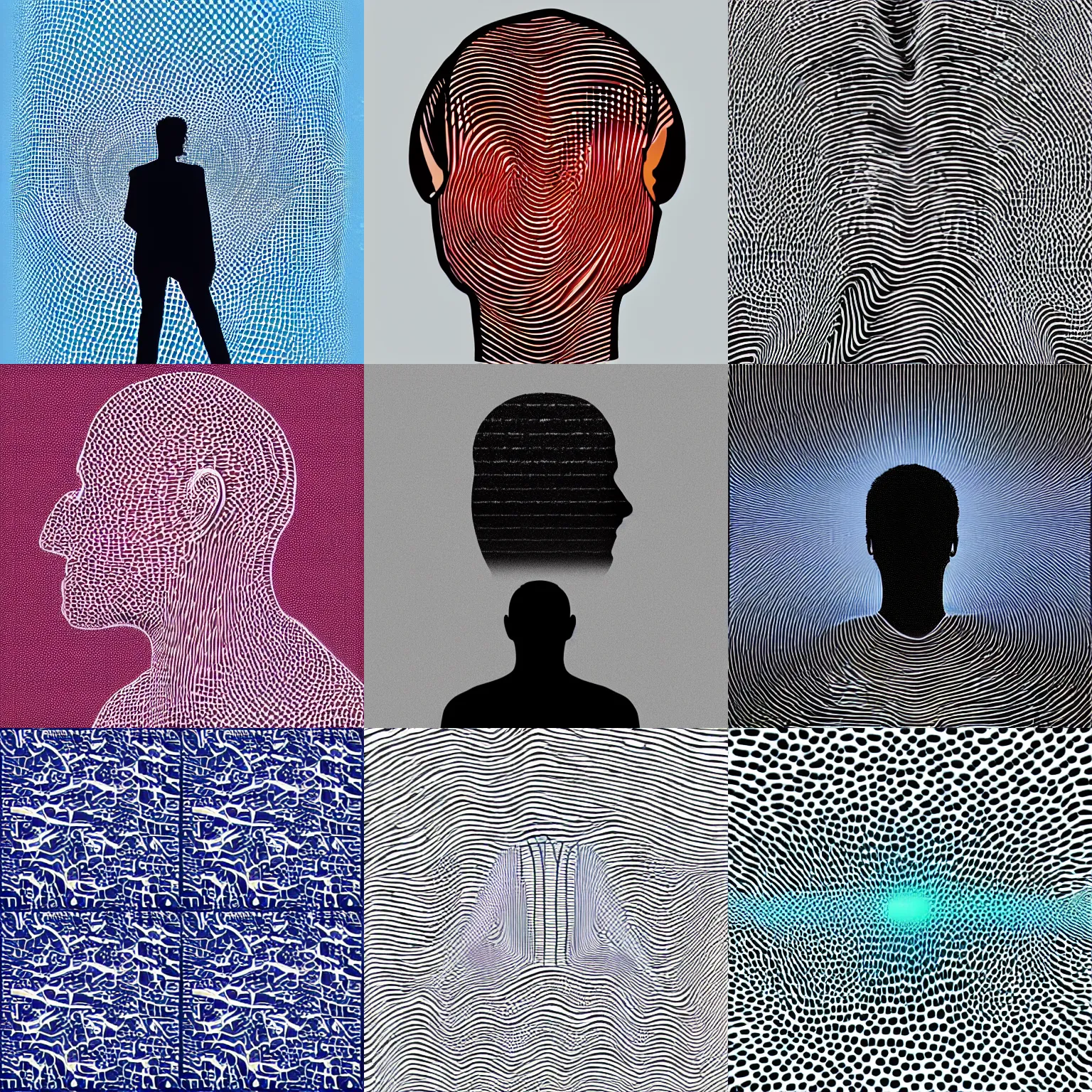 Prompt: reaction diffusion pattern forming the silhouette of man as an album cover