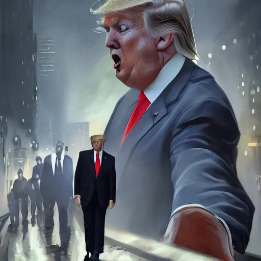 Prompt: Donald Trump is a nightmare turd in a suit, dramatic lighting, cinematic, establishing shot, extremly high detail, photorealistic, cinematic lighting, artstation, style by James Gurney