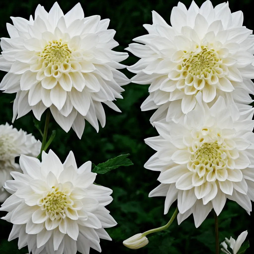 Prompt: beautiful white dahlia flower from top view painterly emotionally evoki