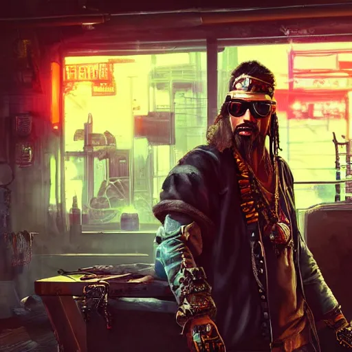 Image similar to a high quality portrait of a gritty pirate in a cyberpunk cyberpunk cyberpunk cafe, realism, 8k, award winning photo