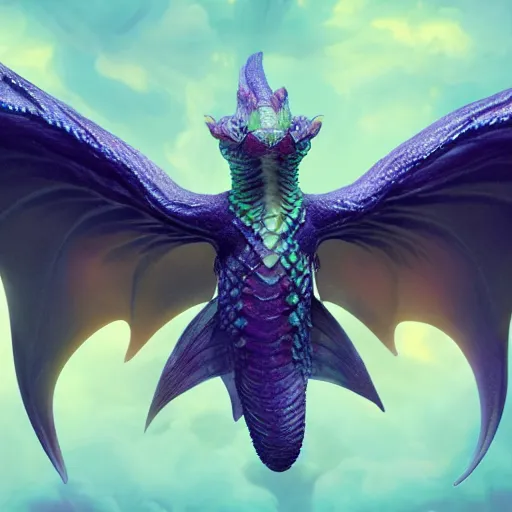 Prompt: a baby dragon 🐉 with beautiful wings. the name is ohmu. blissful light worm heart painted by alex ross, octane renderer