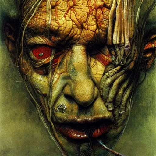 Image similar to high quality high detail painting by lucian freud and beksinski, hd, demon, soul