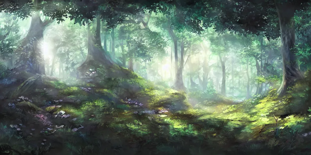 Prompt: a forest, cinematic angle, studio Ghibli, volumetric lighting, breathtaking, beautiful composition, intricate, elegant, digital art, detailed, oil painting, hyperrealistic, sharp focus, 8k