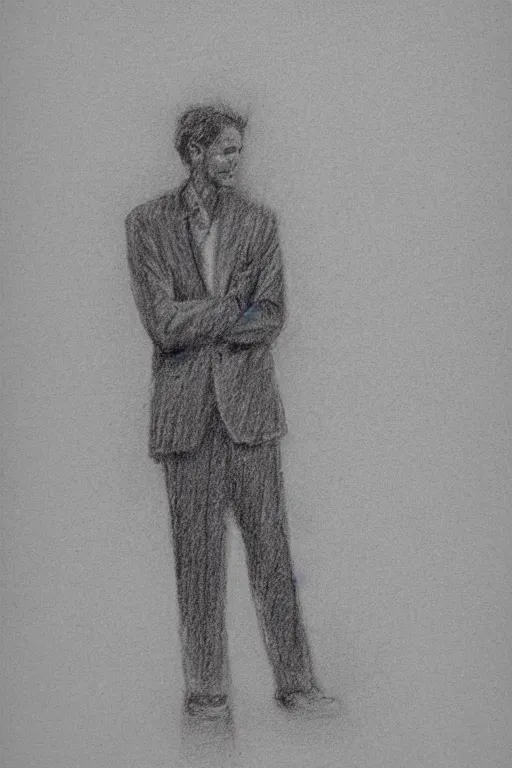 Image similar to a drawn man standing in the rain. pencil sketch.