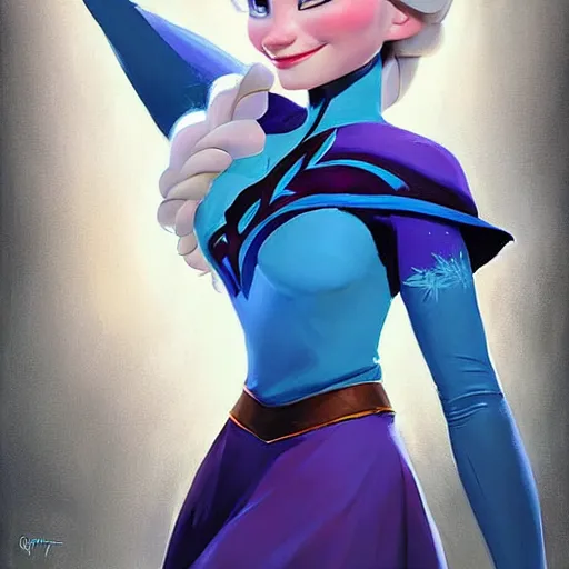 Image similar to greg manchess portrait painting of elsa from frozen as overwatch character, medium shot, asymmetrical, profile picture, organic painting, sunny day, matte painting, bold shapes, hard edges, street art, trending on artstation, by huang guangjian and gil elvgren and sachin teng