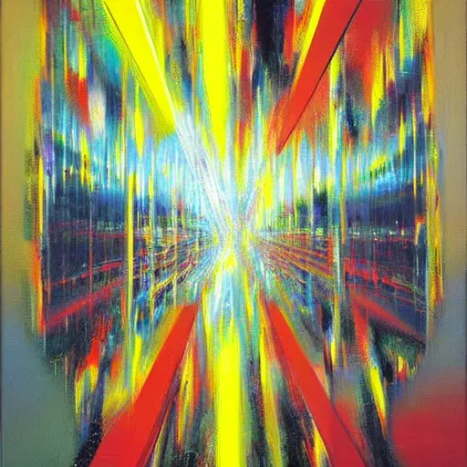 Image similar to abstract art representing momentum, oil painting by john berkey and gabriel dawe, masterwork